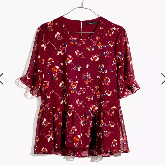 Madewell Ruffle Peplum Swing Top in Clipdot Carnation Toss - Picture 9 of 9